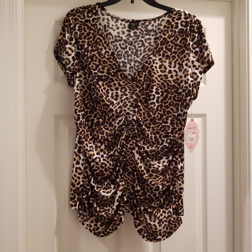 Leopard print short sleeve dressy blouse